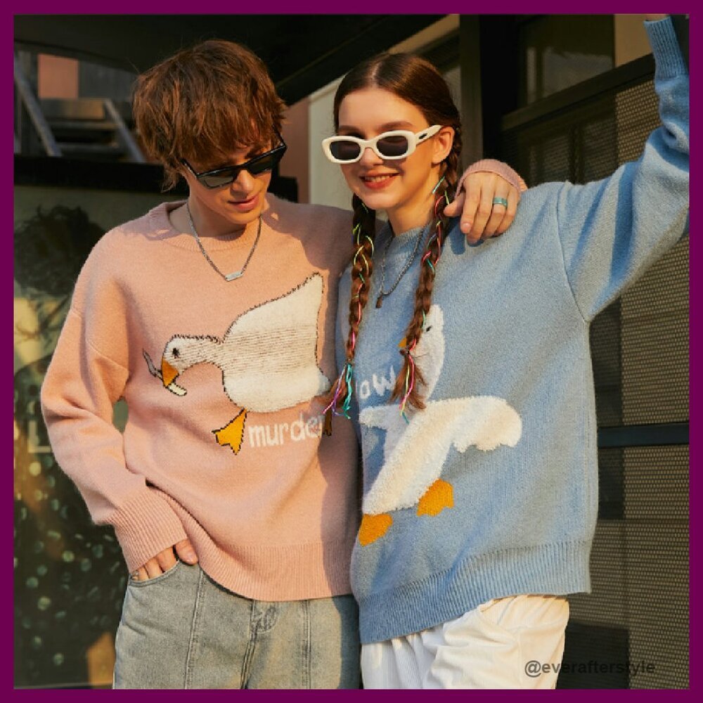Oversized Graphic Knit Sweater Unisex Y2K Aesthetic Streetwear Pullover - Picture 7 of 7